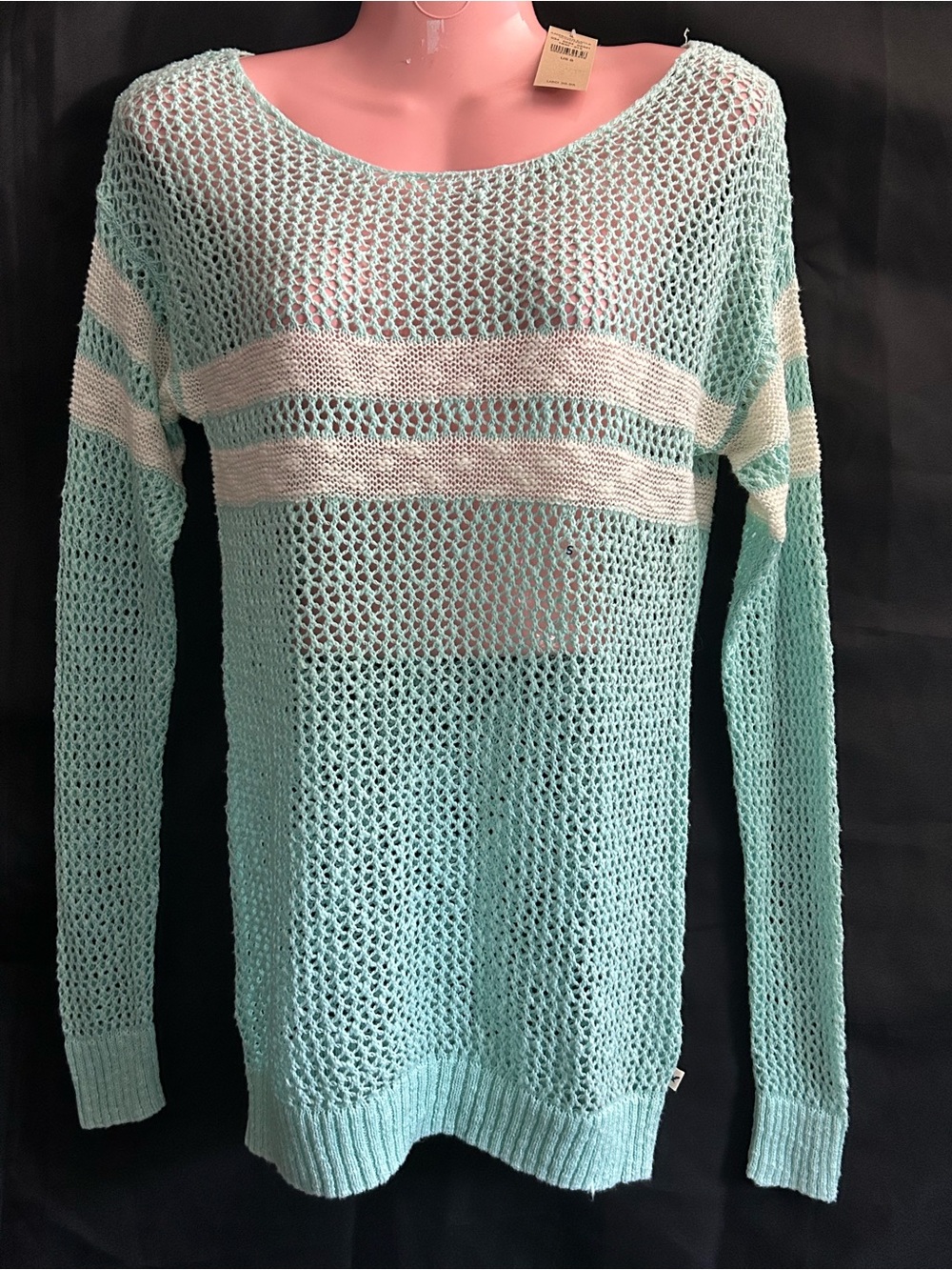 American Eagle Light Mint Open-Knit Stripe Sweater SM NWT